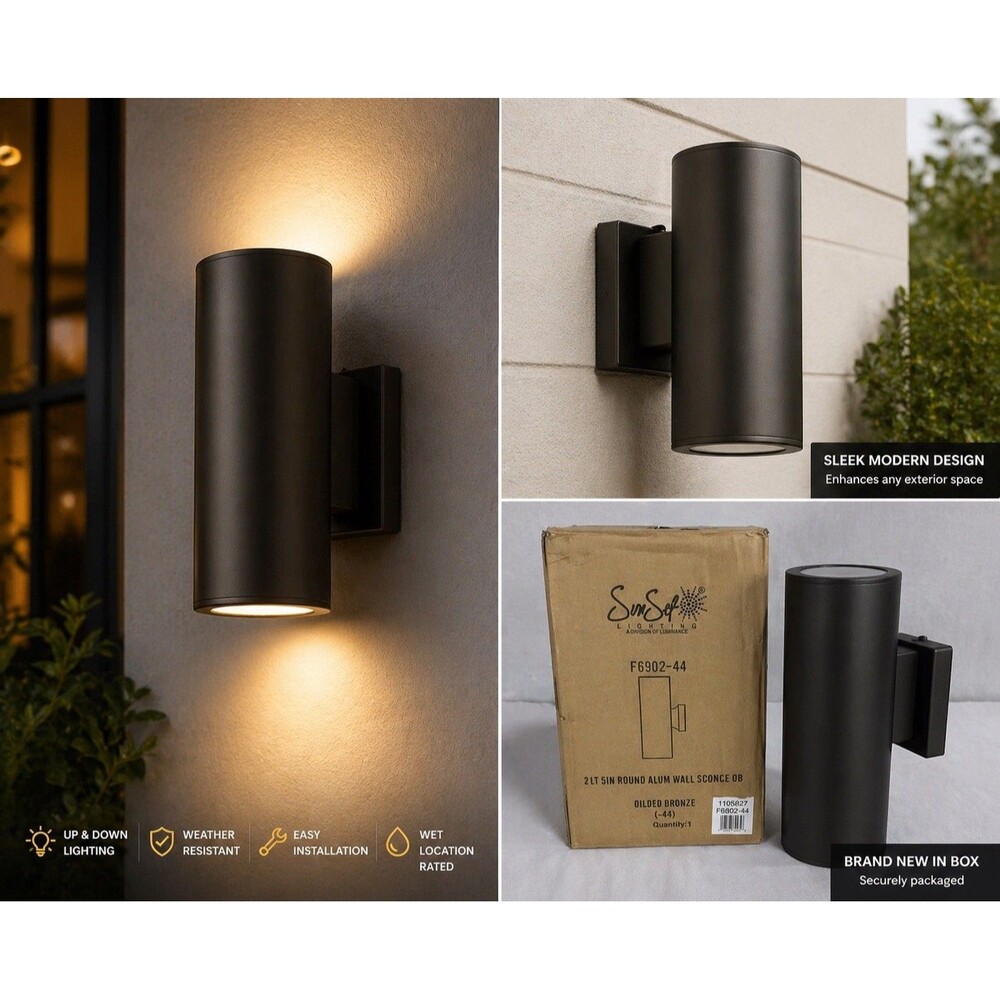 Sunset 2-Light Aluminum Outdoor Wall Sconce 5" Round Oiled Bronze F6902-44